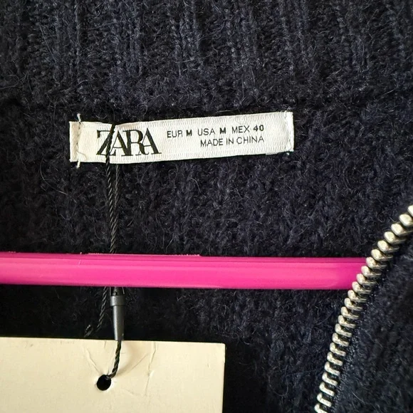 ZARA Ribbed Half-Zip Knit Sweater – Navy Blue, Size M - Picture 4 of 7